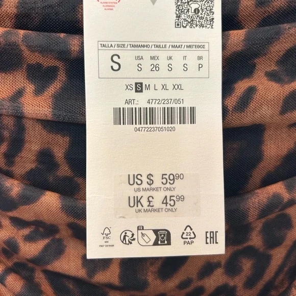 Zara Brown and Black leopard print Ruched Maxi Dress. Size S. NWT - Picture 6 of 7